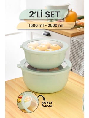 Ayza 2'li Yuvarlak Saklama Kabı Seti Mikrodalga ve Dondurucu Çok Amaçlı Mutfak Saklama Kabı 1,5-2,5l