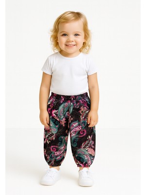 Kız Çocuk Lastikli Viskon Desenli Şalvar