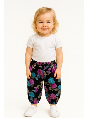 Kız Çocuk Lastikli Viskon Desenli Şalvar