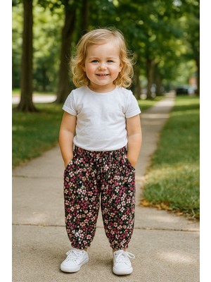 Kız Çocuk Lastikli Viskon Desenli Şalvar