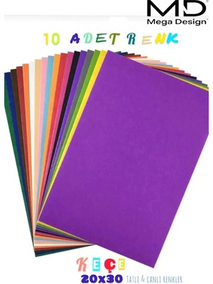 Renkli Keçe 20X30 cm 10 Renk 180 gr Ince Etkinlik Hobi Için Kansorejen Madde Içermez