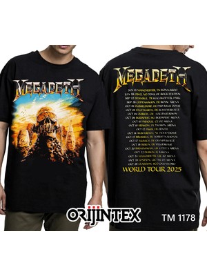 Megadeth Concert World Tour 2025 Ön Arka Baskılı Unisex Siyah Tshirt