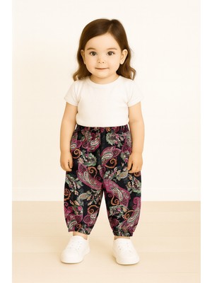 Kız Çocuk Lastikli Viskon Desenli Şalvar