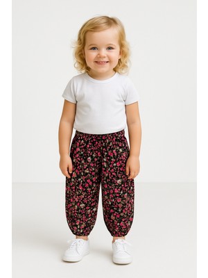 Kız Çocuk Lastikli Viskon Desenli Şalvar