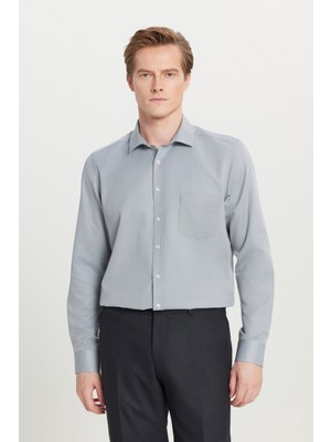 Altınyıldız Classics Pamuklu Tailored Slim Fit Dar Kesim Klasik Yaka Armürlü Cepli Gömlek