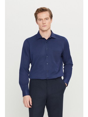 Altınyıldız Classics Pamuklu Tailored Slim Fit Dar Kesim Klasik Yaka Armürlü Cepli Gömlek