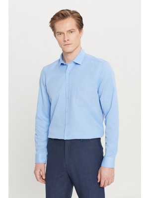 Altınyıldız Classics Pamuklu Tailored Slim Fit Dar Kesim Klasik Yaka Armürlü Cepli Gömlek