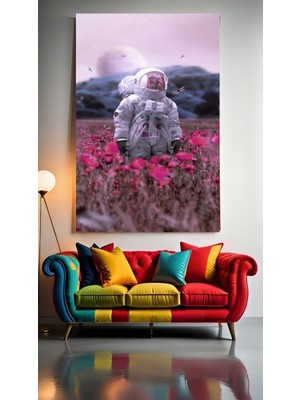 Özkacar Group Çiçeklerin Içinde Kalan Astronot V1 Ev Duvar Salon Güzellik Salonu Ofis Dükkan Dekarasyon Kanvas Tablo