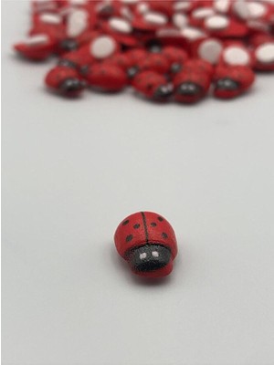 100 Adet - Yapışkanlı Minik Uğur Böceği Kırmızı (10MM x 13MM)