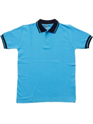 Lacivert Yakalı Turkuaz Kısa Kol Düz Renk 6-17 Yaş Çocuk Okul Lakos Tişört Polo Yaka T-Shirt