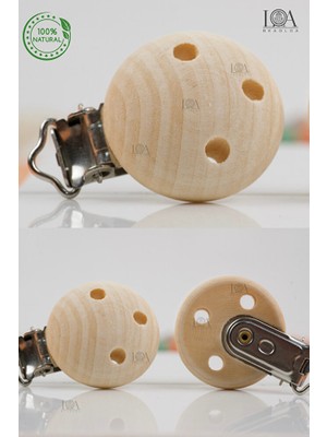 Ahşap Klips Bebek Emzik Zincir Askısı  Doğal Ham Ahşap Emzik Tutacağı Mantar 1 Adet Klips