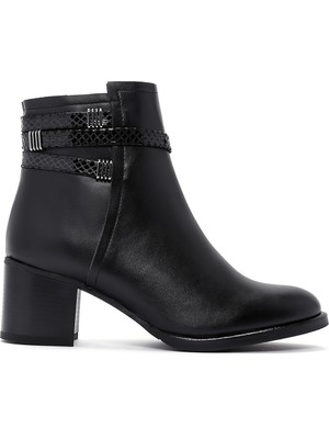 Derimod DERİMOD Kadın Siyah Fermuarlı Bot Suni Deri Kalın Topuklu 25WFE250418 Günlük Kullanım İçin