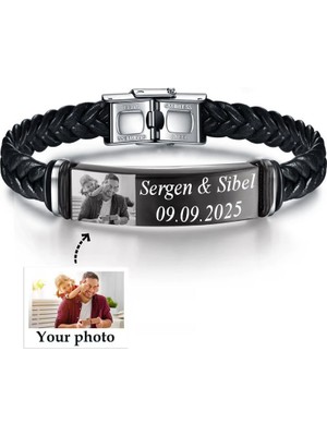 Kişiye Özel Resim Baskılı 2 Satır Isim Yazılı Çelik Bileklik Sevgiliye Hediye SCB14G