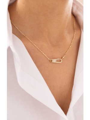 Minimal Taşlı Kilit 14 Ayar Altın Kolye