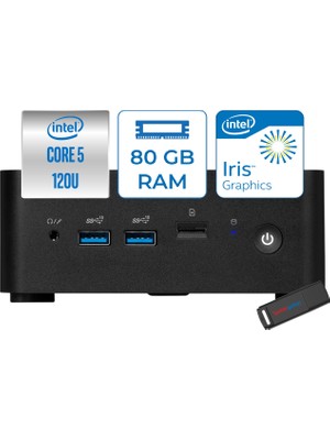 MSI Msı Cubı Nuc Intel Core 5 120U 80GB Ddr5 512GB SSD Iris Xe Graphics Freedos Mini Bilgisayar 1M013BEUF21 + Zettausbbellek