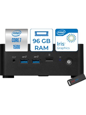 MSI Msı Cubı Nuc Intel Core 7 150U 96GB Ddr5 512GB SSD Iris Xe Graphics Windows 11 Home Mini Bilgisayar 1M012BEUH21 + Zettausbbellek