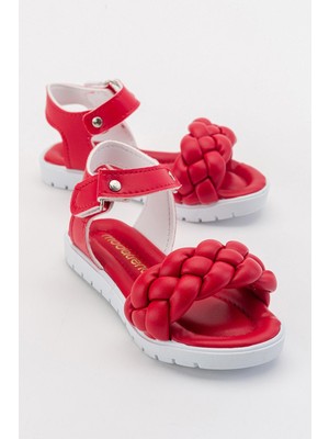 Cırtlı Örgülü Çocuksandalet 24-29 Kırmızı