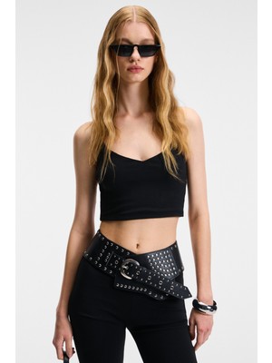 Grimelange LUMINA Kadın İnce Ayar Askılı Slim Crop Siyah Atlet