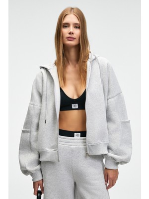 Grimelange VIVIENNE Kadın Metal Fermuarlı Kapüşonlu Kolda Süs Etiket Ve Cep Detaylı Grimelanj Sweatshirt