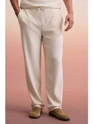 Grimelange ERNO Erkek Beli Lastikli Yanları Cepli Relaxed Krem Pantolon