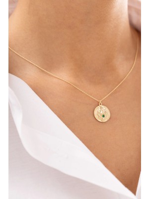 Zümrüt Yeşil Taşlı Antik 14 Ayar  Altın Kolye