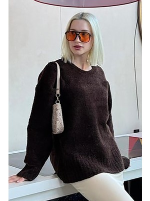 Kahverengi Bisiklet Yaka Kadın Buklet Kazak MG2480