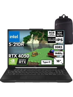 Asus TUF Gaming Core 5 210H 24-GBDDR5 4 TBSSD 6GB RTX4050(115W) 16" 144Hz Windows 11 Pro Taşınabilir Bilgisayar FX607RL017AT85