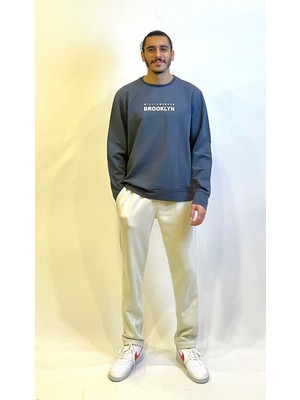 Süperlife Erkek Bisiklet Yaka Regular Fit Brooklyn Baskılı Ince Sweatshirt SPR23SW330