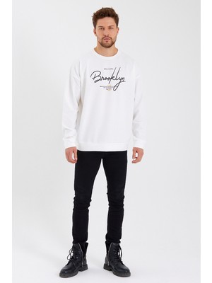 Süperlife Erkek Bisiklet Yaka Regular Fit  El Yazılı Brooklyn Ince Sweatshirt SPR23SW331