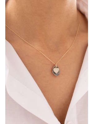 Taşlı Kalp 14 Ayar Altın Kolye