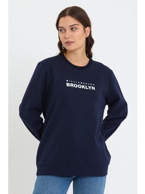 Süperlife Kadın Bisiklet Yaka Oversize Fit Brooklyn Baskılı Ince Sweatshirt SPR23SWK330