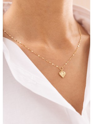 Vintage Zarif Kalp 14 Ayar Altın Kolye