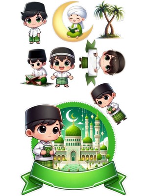 Deniz Parti Yenilebilir Şekerli Kağıt Baskısı Cupcake ve Pasta Resim Baskı Kuran Okuyorum Temalı 91