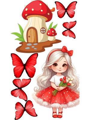 Deniz Parti Yenilebilir Şekerli Kağıt Baskısı Cupcake ve Pasta Resim Baskı Kelebek ve Kız Temalı 62