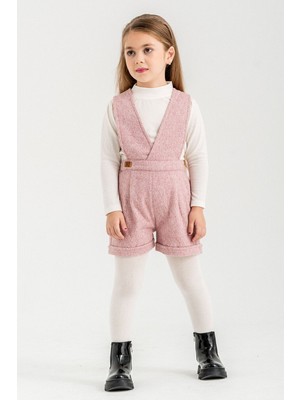 Pembe Kız Çocuk Melanj Krem Badili Salopet Takım  22692
