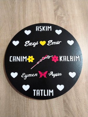 Sevgili-Aşk-Saadet-Mutluluk Kişiye Özel Isim Yazılı Duvar Saati