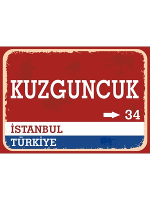 Istanbul Kuzguncuk Retro Sokak Yön Tabelası Vintage Pvc Dekota Uv Poster Yapışkanlı 35X25