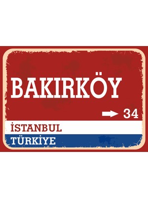 Istanbul Bakırköy Retro Sokak Yön Tabelası Vintage Pvc Dekota Uv Poster Yapışkanlı 35X25