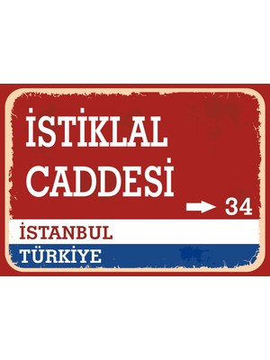 Istanbul Istiklal Caddesi Retro Sokak Yön Tabelası Vintage Pvc Dekota Uv Poster Yapışkanlı 35X25