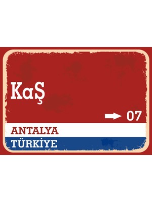 Antalya Kaş Retro Sokak Yön Tabelası Vintage Pvc Dekota Uv Poster Yapışkanlı 35X25
