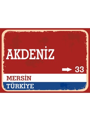 Mersin Akdeniz Retro Sokak Yön Tabelası Vintage Pvc Dekota Uv Poster Yapışkanlı 35X25