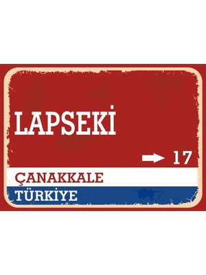 Çanakkale Lapseki Retro Sokak Yön Tabelası Vintage Pvc Dekota Uv Poster Yapışkanlı 35X25