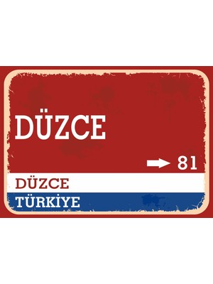 Düzce Retro Sokak Yön Tabelası Vintage Pvc Dekota Uv Poster Yapışkanlı 35X25