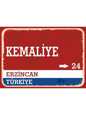 Erzincan Kemaliye Retro Sokak Yön Tabelası Vintage Pvc Dekota Uv Poster Yapışkanlı 35X25