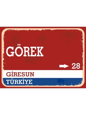 Giresun Görek Retro Sokak Yön Tabelası Vintage Pvc Dekota Uv Poster Yapışkanlı 35X25