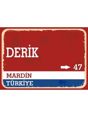 Mardin Derik Retro Sokak Yön Tabelası Vintage Pvc Dekota Uv Poster Yapışkanlı 35X25