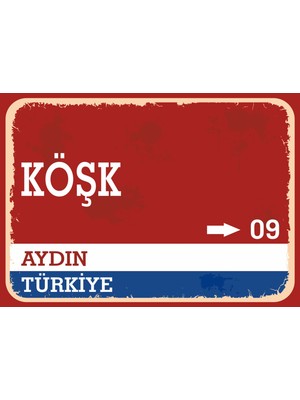Aydın Köşk Retro Sokak Yön Tabelası Vintage Pvc Dekota Uv Poster Yapışkanlı 35X25