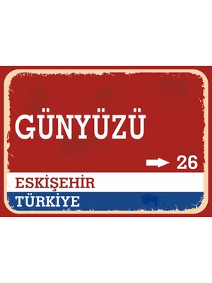 Eskişehir Günyüzü Retro Sokak Yön Tabelası Vintage Pvc Dekota Uv Poster Yapışkanlı 35X25