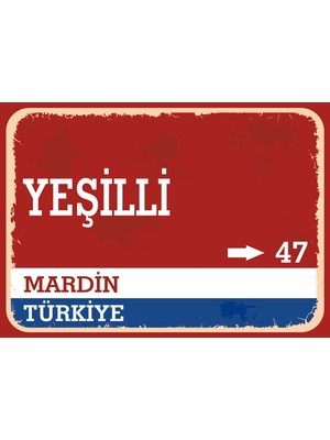Mardin Yeşilli Retro Sokak Yön Tabelası Vintage Pvc Dekota Uv Poster Yapışkanlı 35X25