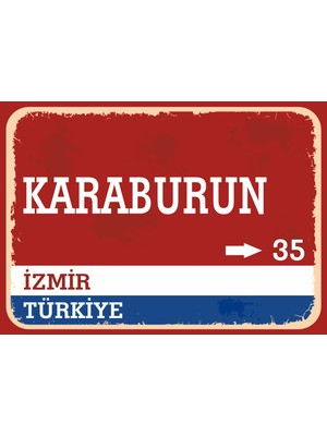 Izmir Karaburun Retro Sokak Yön Tabelası Vintage Pvc Dekota Uv Poster Yapışkanlı 35X25